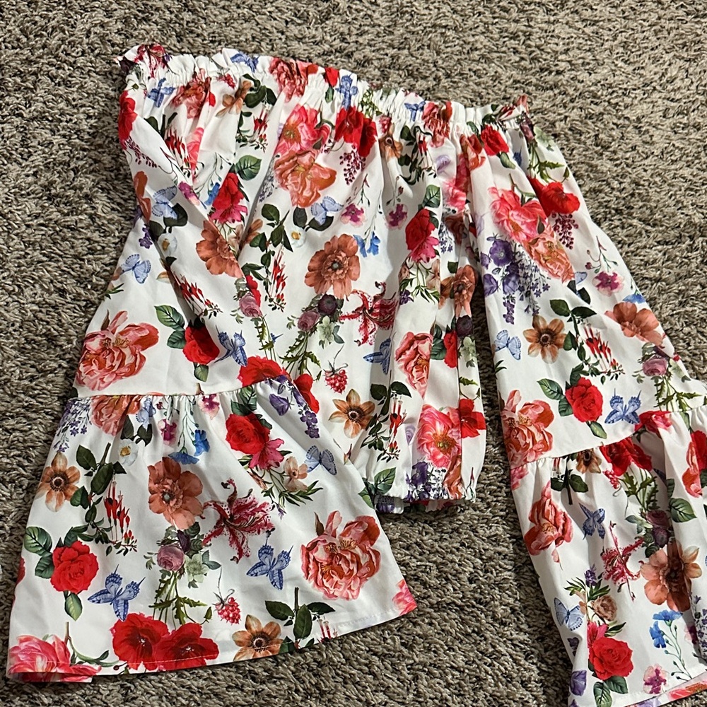 SHEIN Floral Off-Shoulder Crop Top - Multicolor
